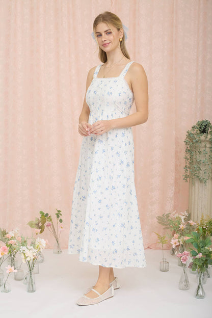 FLORAL STRIPE CLIP DOT SLEEVELESS MAXI DRESS
