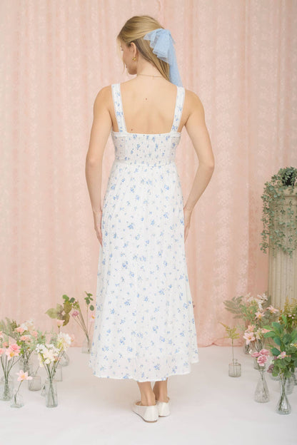FLORAL STRIPE CLIP DOT SLEEVELESS MAXI DRESS