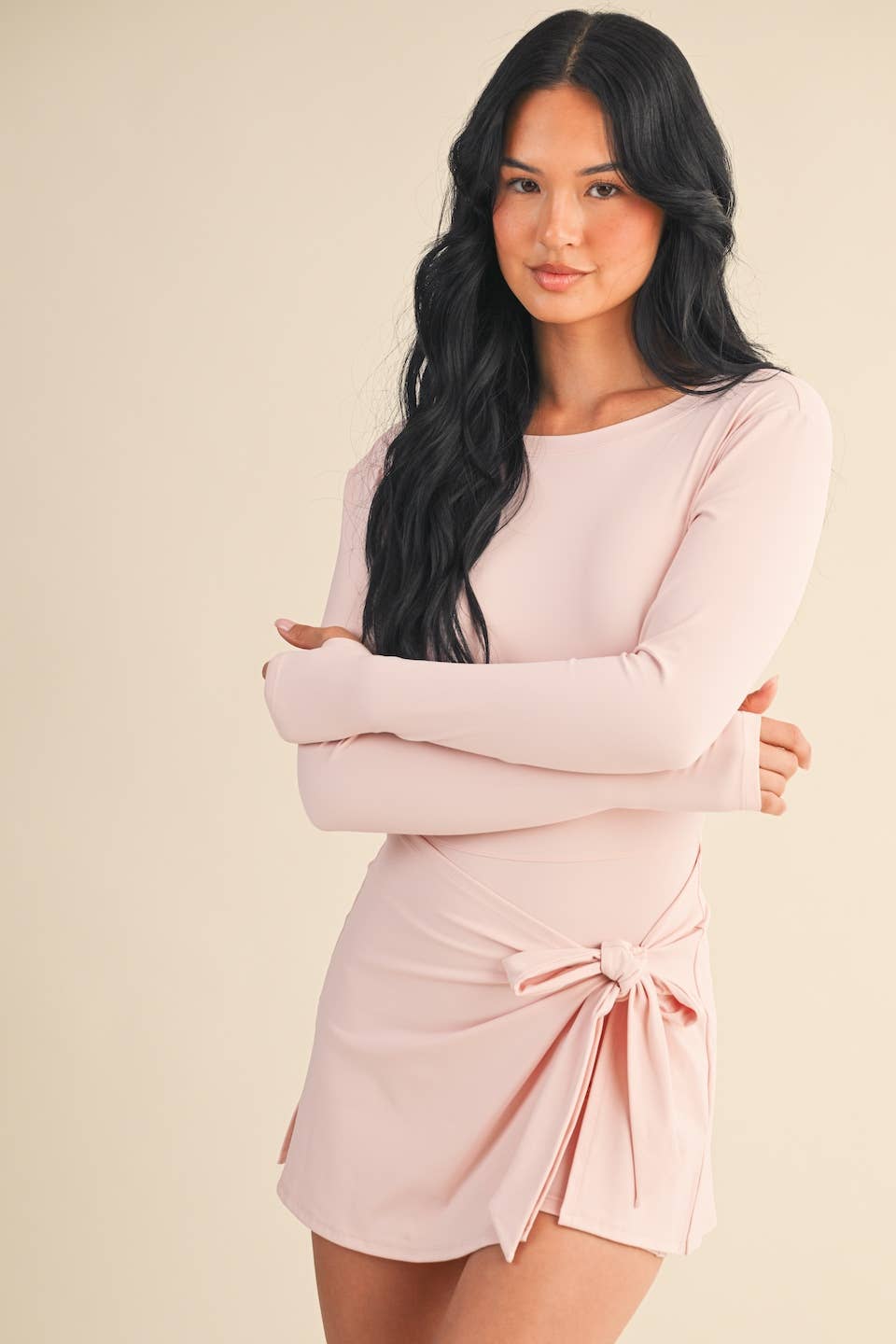 Long Sleeve Wrap Tie Front Dress