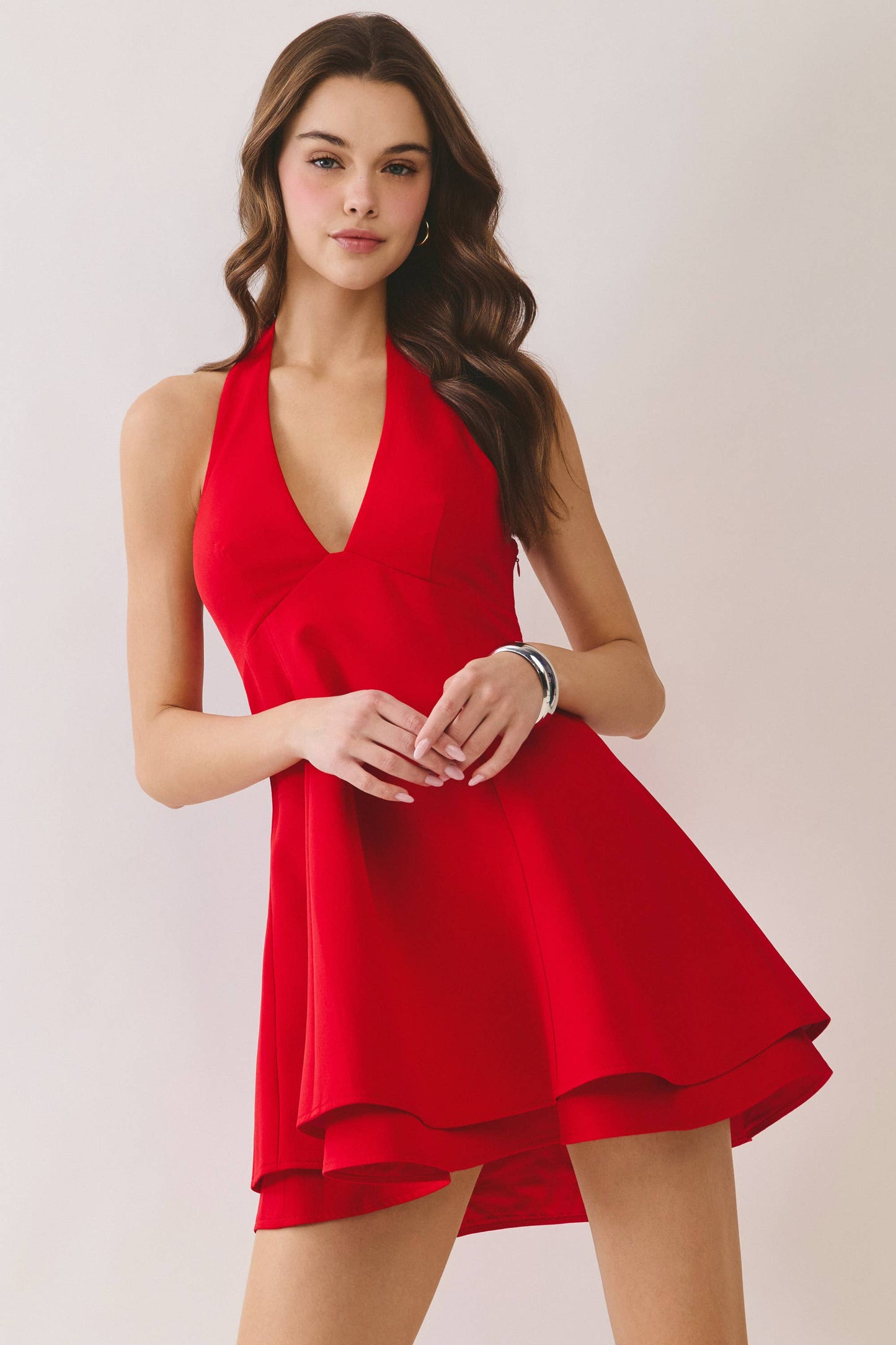 CD06910-Halter Neckline Fit and Flare Mini Dress