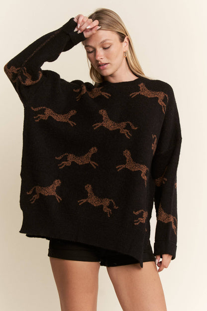 CHEETAH DESIGN KNIT SWEATER