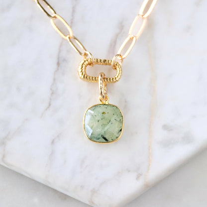 Faceted Moss Prehnite Lever Necklace