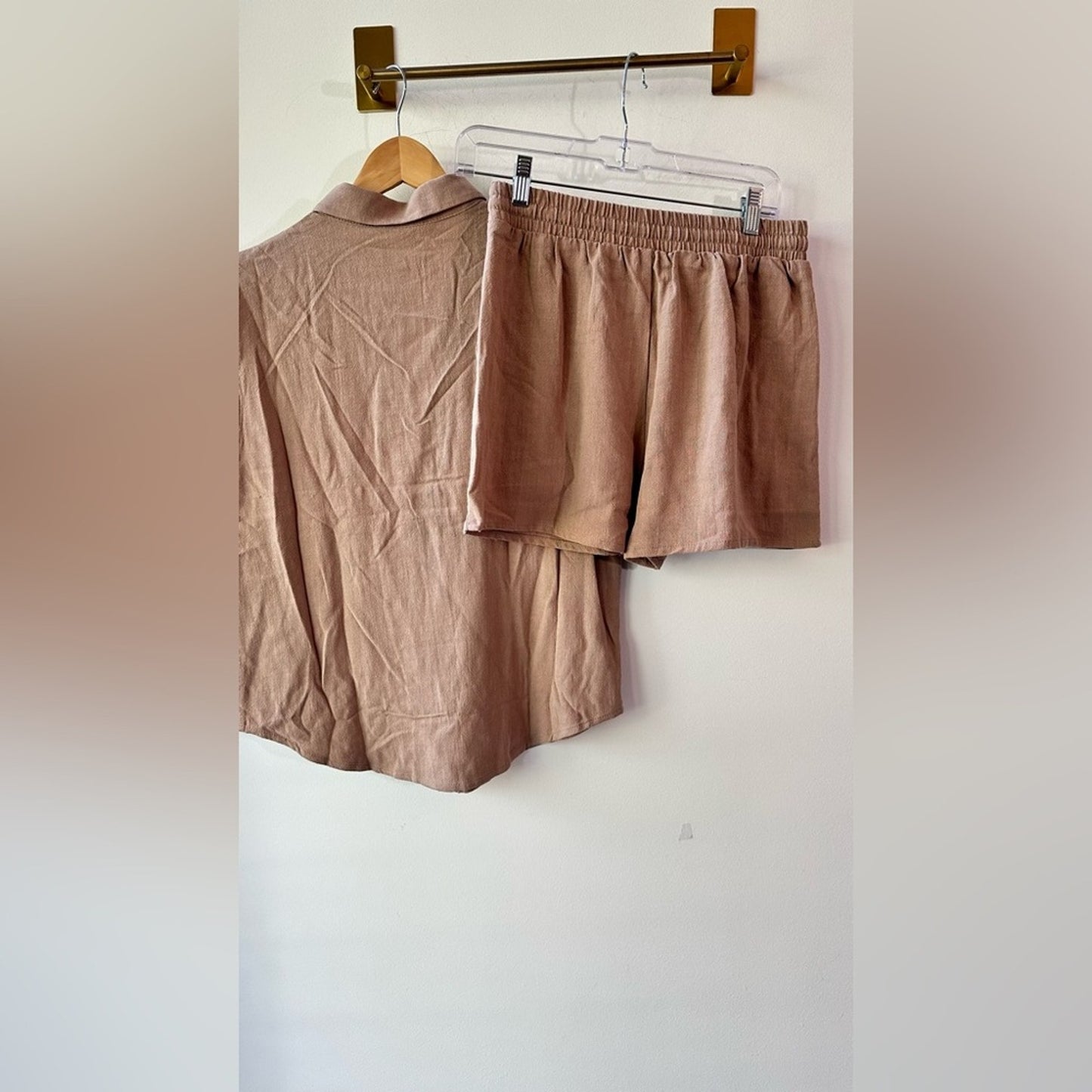Double Zero, Tan Button Front Top and Shorts Set, Size S | 0700. NWOT