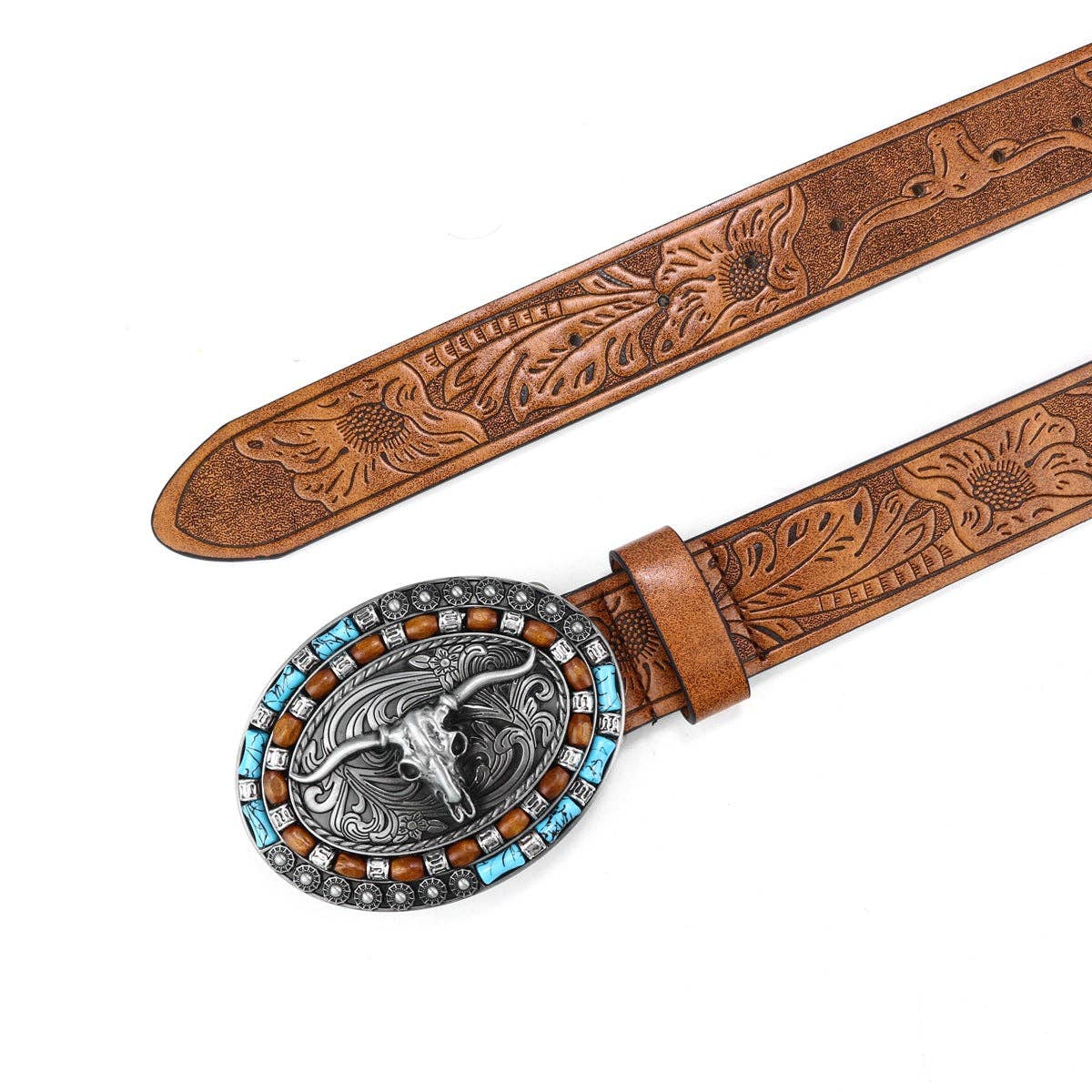 Retro Cowboy Leather Belt With Bull Head Buckle for Punk Style