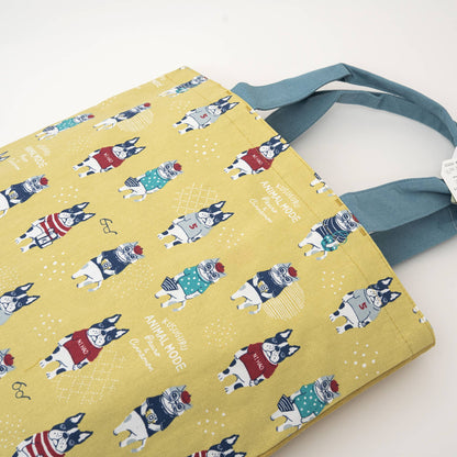 Kusuguru Japan Cat & French Bulldog Embroidered Tote Bag - Y