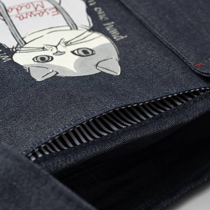 Kusuguru Japan Denim & Canvas Cat Tote Bag Dark Denim