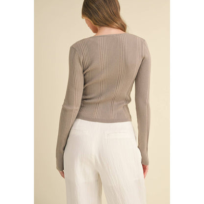 LONG-SLEEVE RIBBED BUTTON-UP CARDIGAN