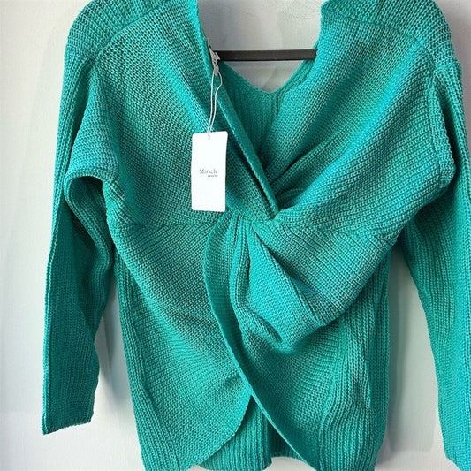 2602. Miracle Teal Twist Back Knit Sweater S/M