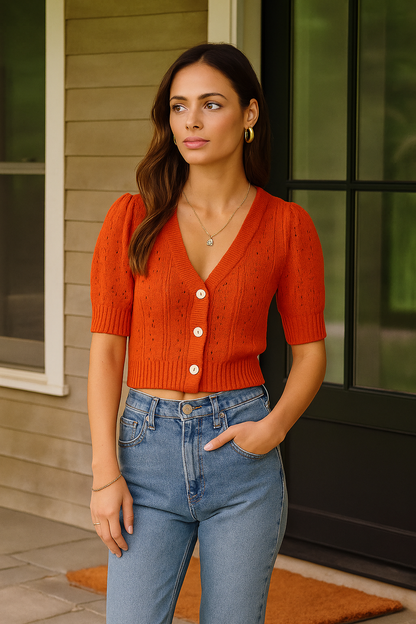 JW6198 Three Button 3/4 Sleeve Knitted Cardigan