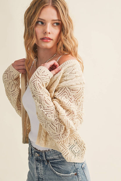 J6443   LIGHT WEIGHT CABLE KNIT CARDIGAN