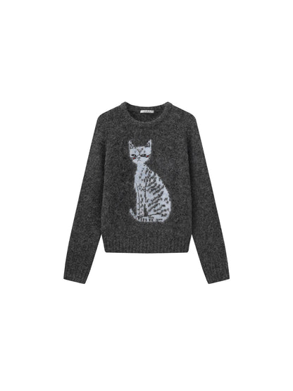 CUBIC Cat Print Wool Blend Sweater