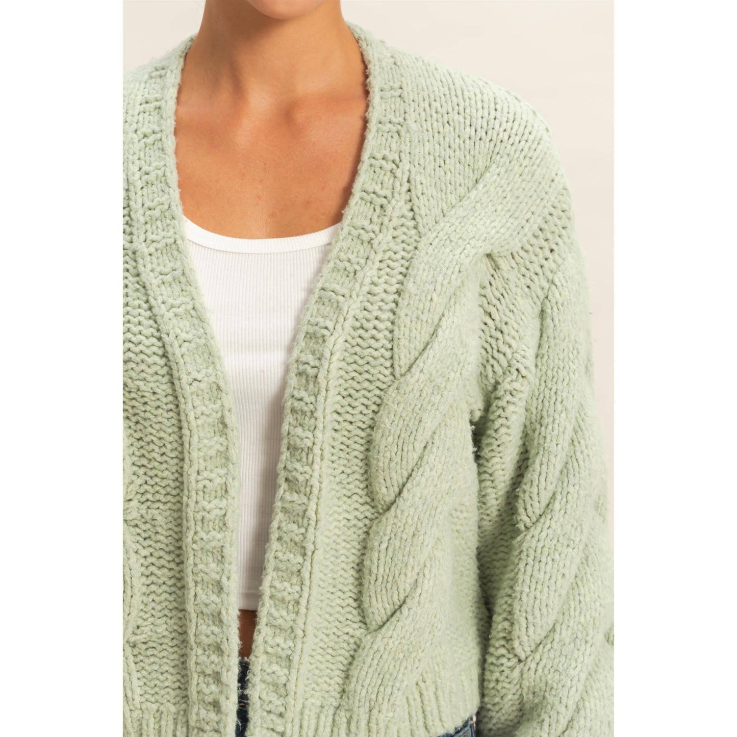 Oversized Cable Knit Open Front Cardigan Sweater