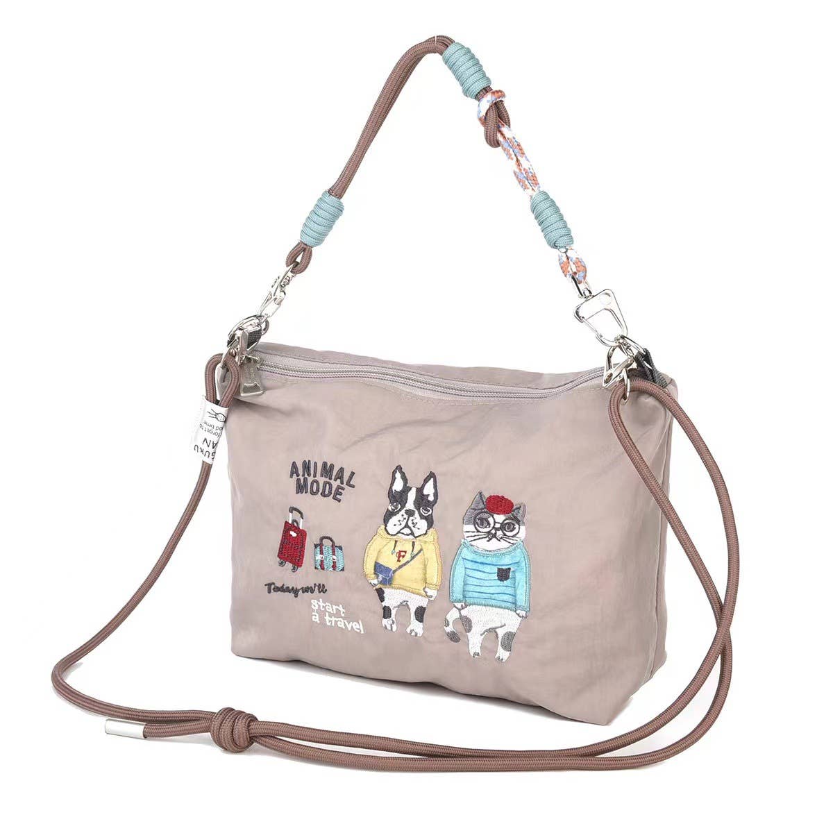 Kusuguru Japan Embroidered Cat Multi-Use Crossbody Bag