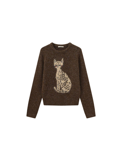 CUBIC Cat Print Wool Blend Sweater