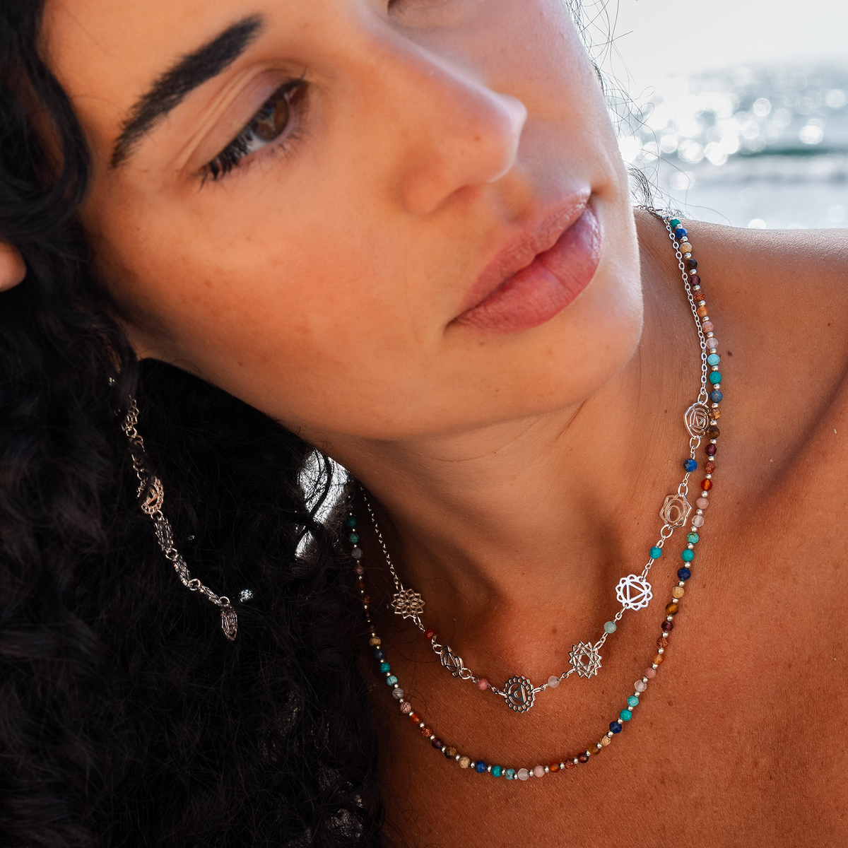 Silver Seven Chakras Healing Necklace
