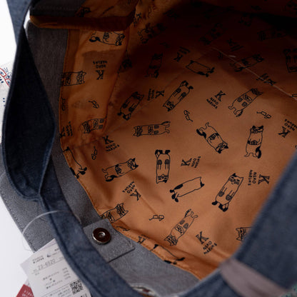 Kusuguru Japan Three Cats Embroidered Large Tote Bag - Gray