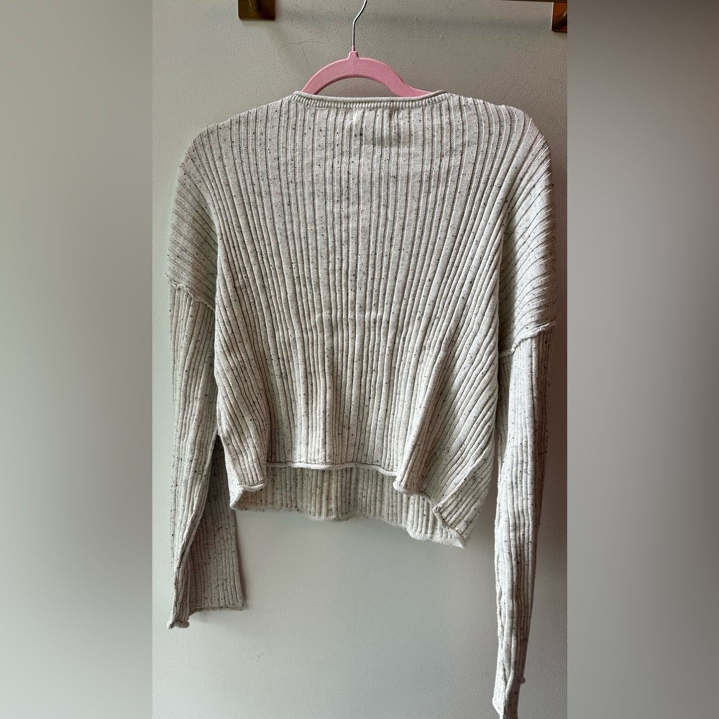 new Beige Speckled Ribbed Knit Sweater, Size S | SKU72