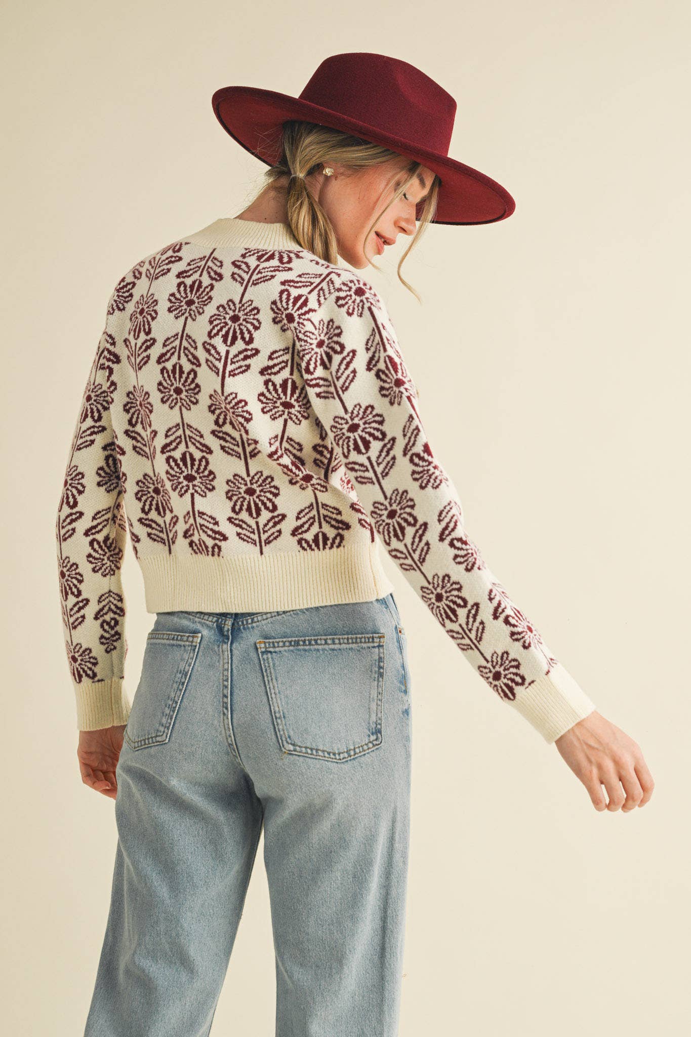 FLORAL PATTERN KNIT SWEATER MSW1336