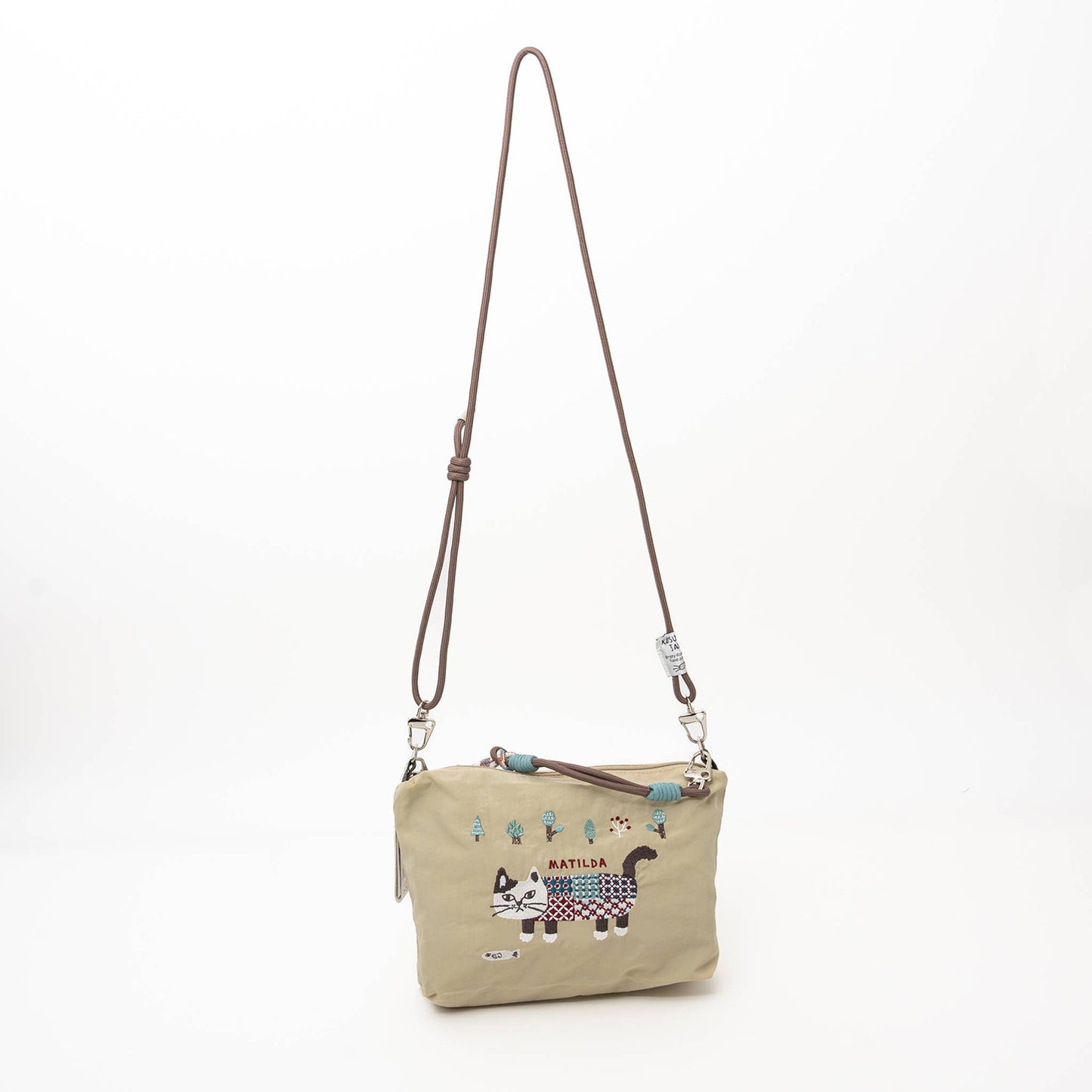 Kusuguru Japan Embroidered Cat Multi-Use Crossbody Bag