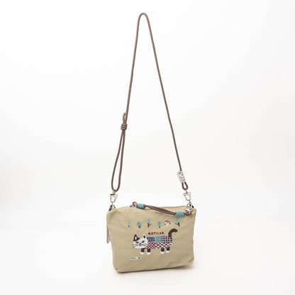 Kusuguru Japan Embroidered Cat Multi-Use Crossbody Bag