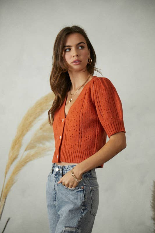 JW6198 Three Button 3/4 Sleeve Knitted Cardigan