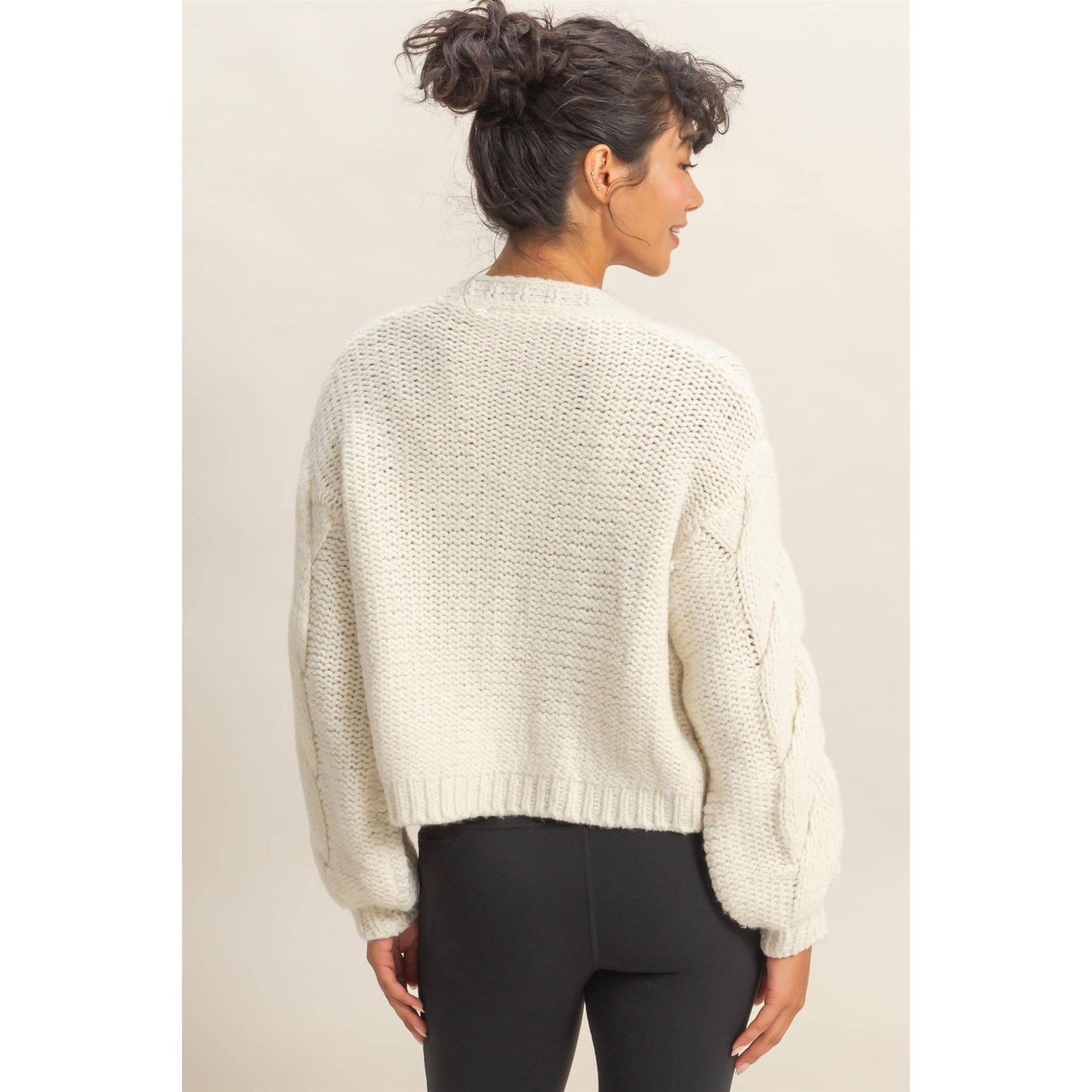 Oversized Cable Knit Open Front Cardigan Sweater