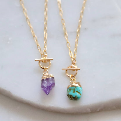 Amethyst or Turquoise Nugget Toggle Necklace