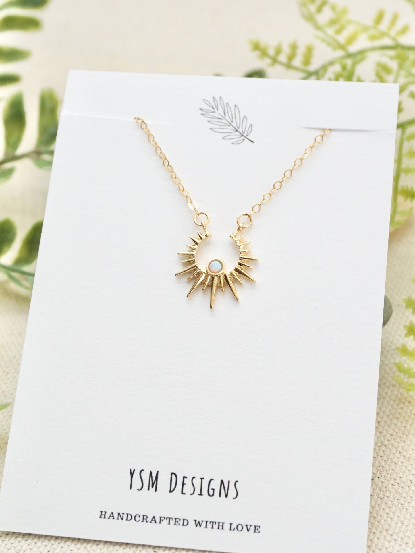 Sunburst Charm Necklace Dainty Opal Necklace Celestial Theme