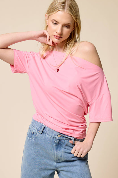 Ruched One Shoulder Short Sleeve Top