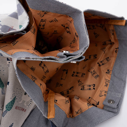 Kusuguru Japan Three Cats Embroidered Large Tote Bag - Gray