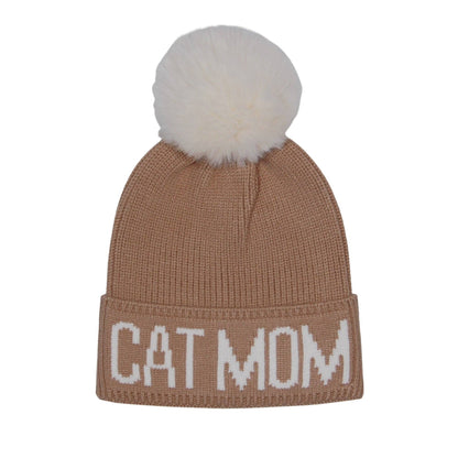 HatPhile Cat Mom PomPom Knit Beanie – Cozy Toque Stocking for Cat Lovers