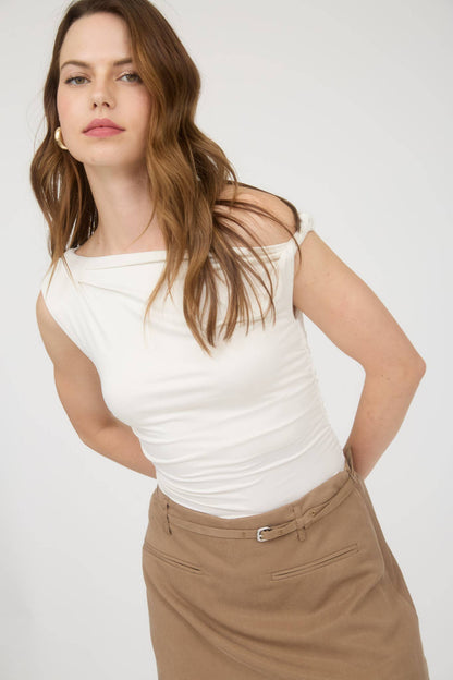 ASYMMETRICAL OFF THE SHOULDER KNIT TOP