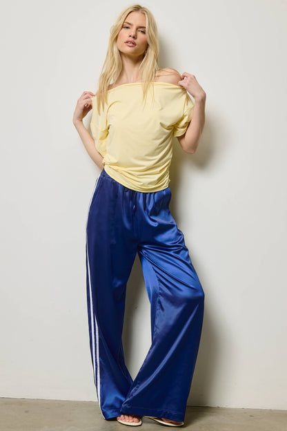 Ruched One Shoulder Short Sleeve Top