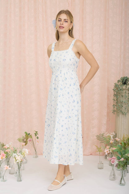 FLORAL STRIPE CLIP DOT SLEEVELESS MAXI DRESS