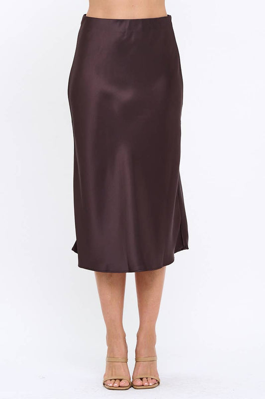 Made in USA Solid Satin Midi Skirt