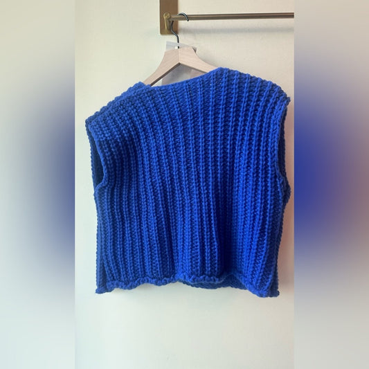 1330. Royal Blue Chunky Knit Button Front Vest, Size L