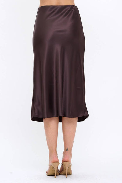 Made in USA Solid Satin Midi Skirt