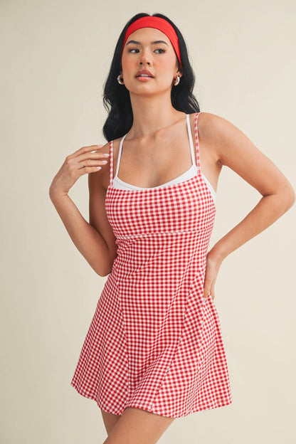 Gingham Print Double Layered Dress