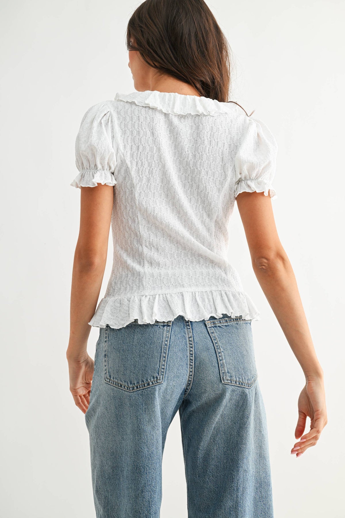 CT10677J Ruffled Lace-Up Peplum Top