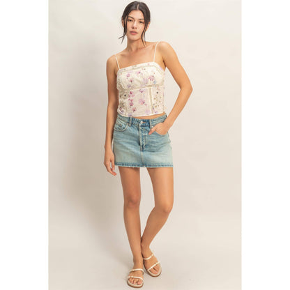 Lace Trim Floral Strap Tank