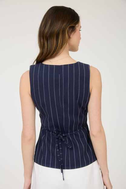 PINSTRIPE SQUARE NECK BUTTON FRONT VEST TOP