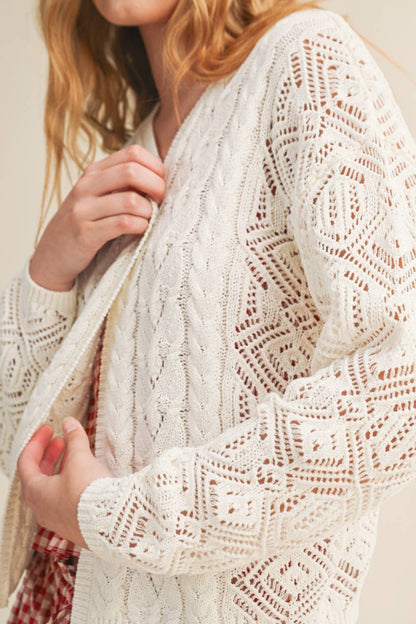 J6443   LIGHT WEIGHT CABLE KNIT CARDIGAN