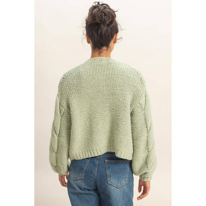 Oversized Cable Knit Open Front Cardigan Sweater