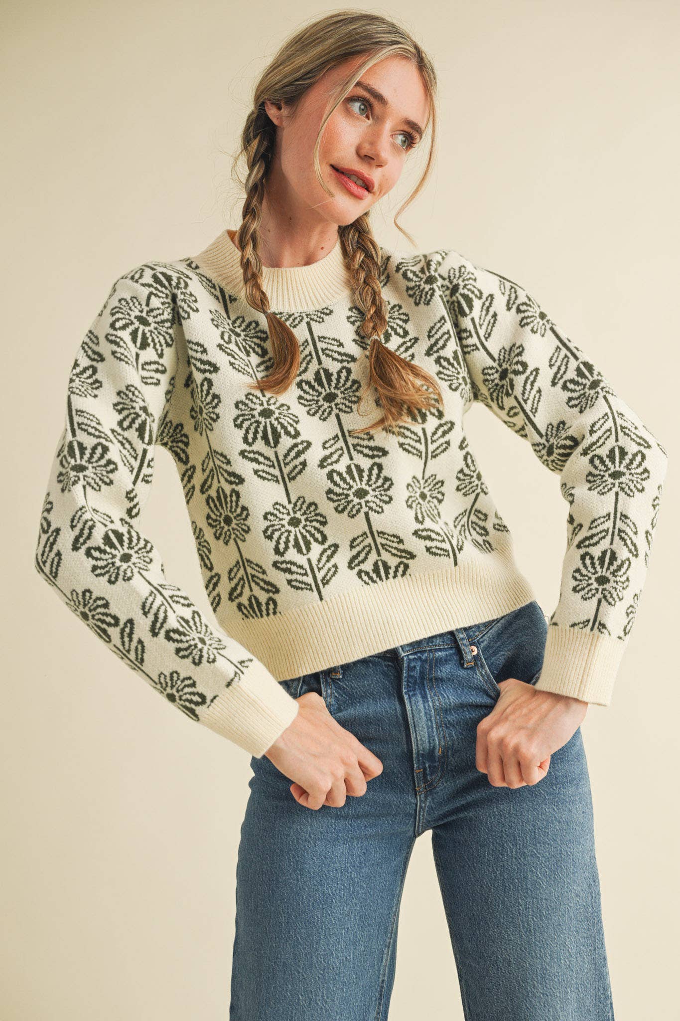 FLORAL PATTERN KNIT SWEATER MSW1336