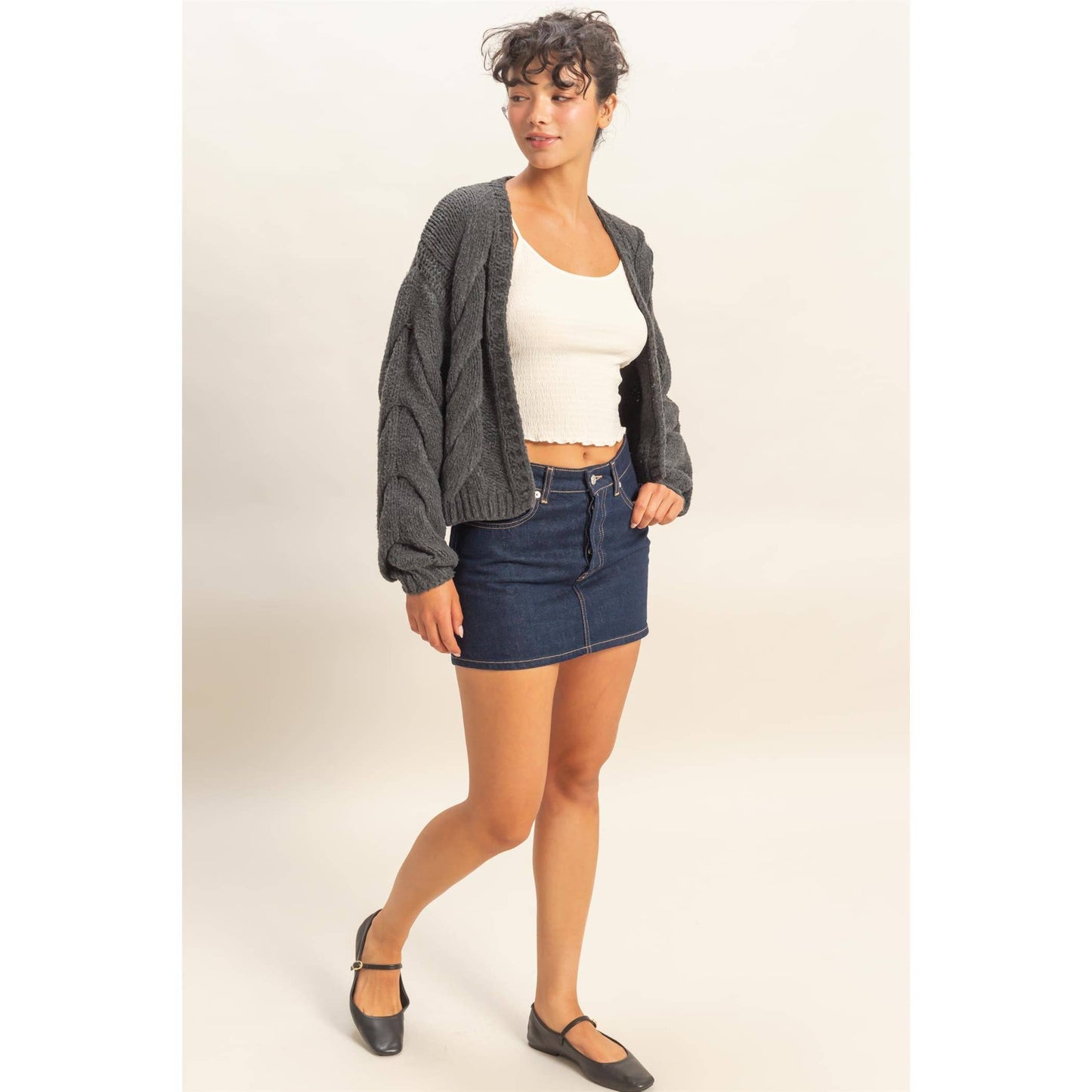 Oversized Cable Knit Open Front Cardigan Sweater