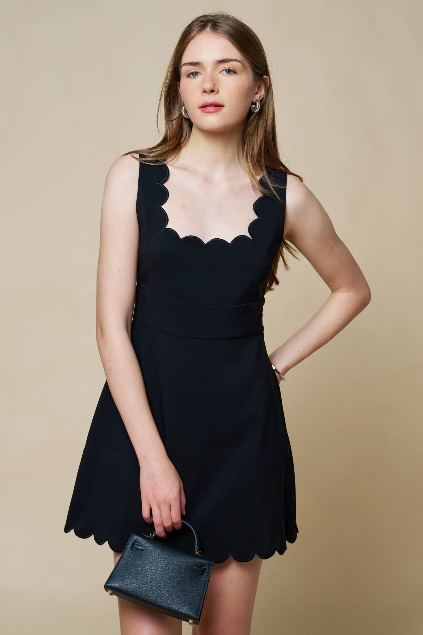 Scallop Square Neck A-Line Mini Dress