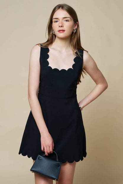 Scallop Square Neck A-Line Mini Dress