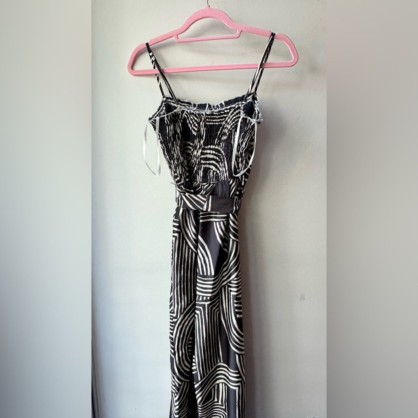 Doe & Rae, Black White Geometric Print Wide leg Jumpsuit, Size S | 0208