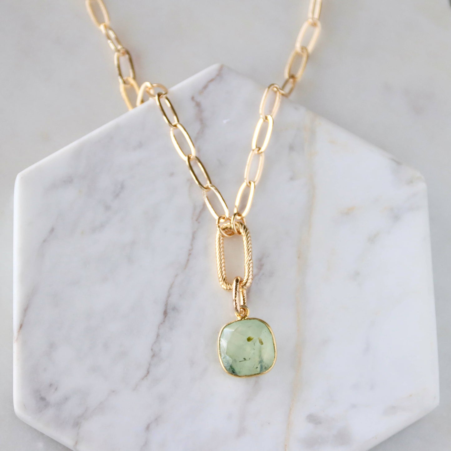 Faceted Moss Prehnite Lever Necklace