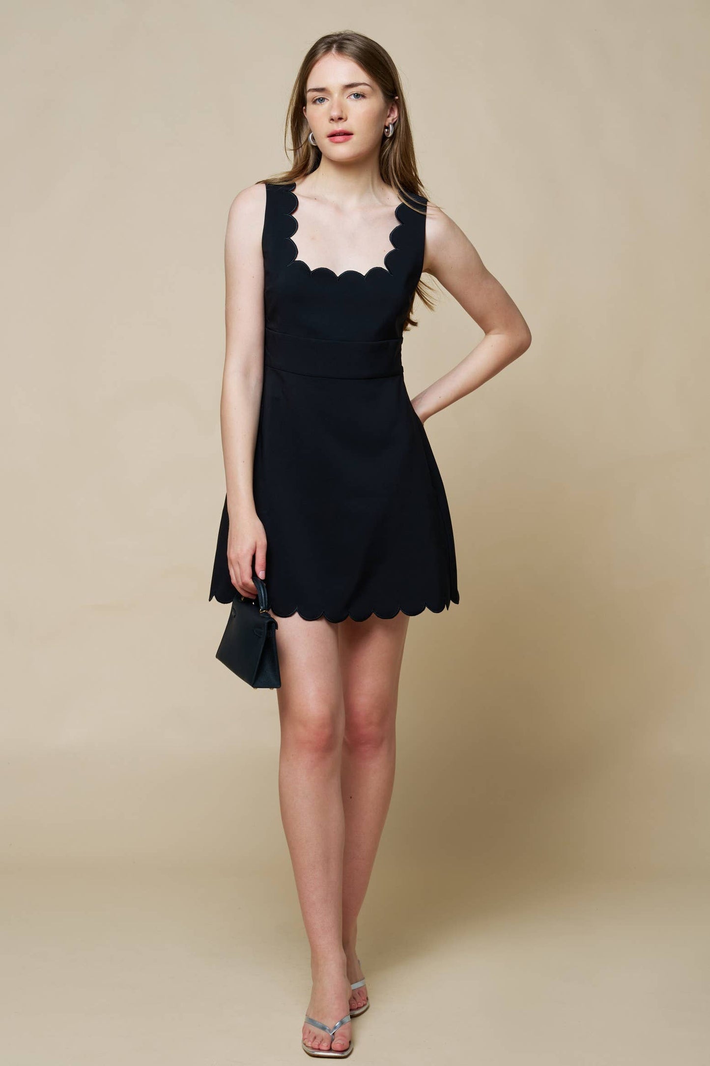 Scallop Square Neck A-Line Mini Dress
